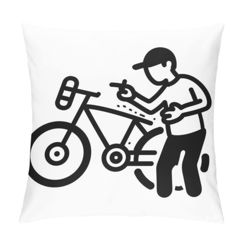 Personality  A Person Standing With Bicycle, Hand Drawn Style Icon  Pillow Covers