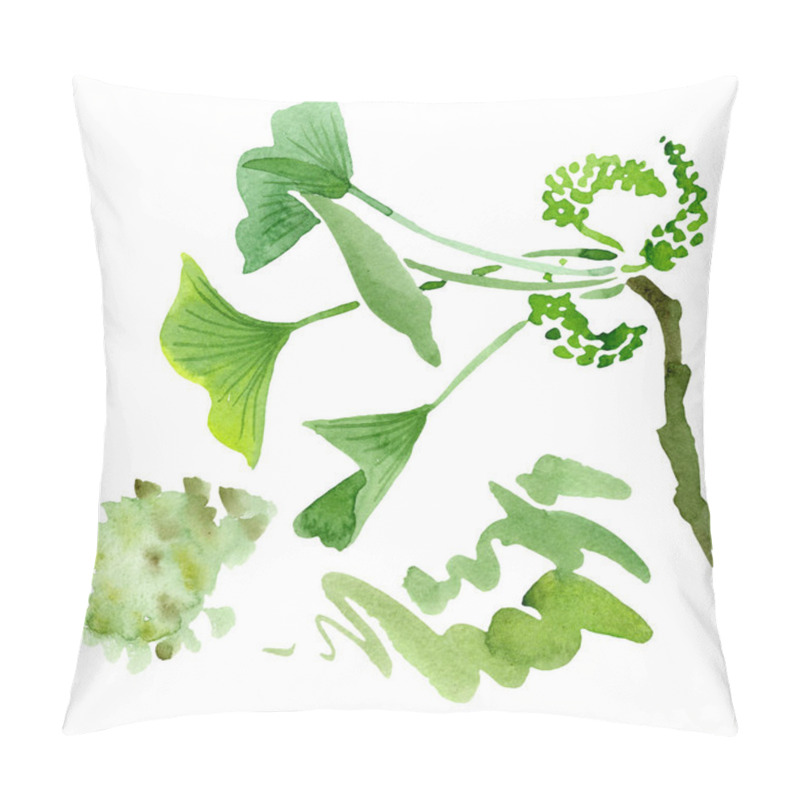 Personality  Green Ginkgo Biloba With Leaves Isolated On White. Watercolour Ginkgo Biloba Drawing Isolated Illustration Element. Pillow Covers