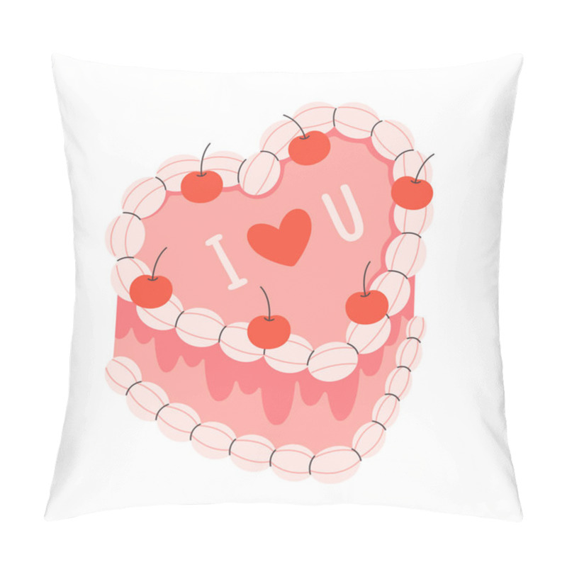 Personality  Cute Heart Shaped Cake. Coquette Cake. Perfect For Celebration Valentine Day, Wedding Day, Anniversary. Vector Illustration In Flat Style Pillow Covers