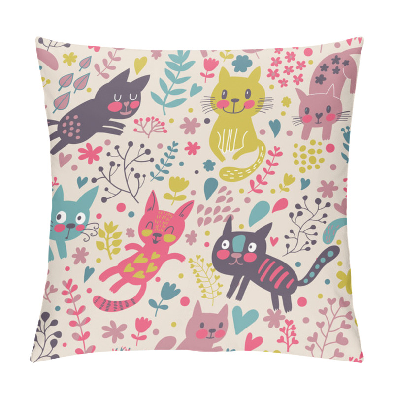 Personality  Childish Seamless Pattern With Funny Cats Pillow Covers