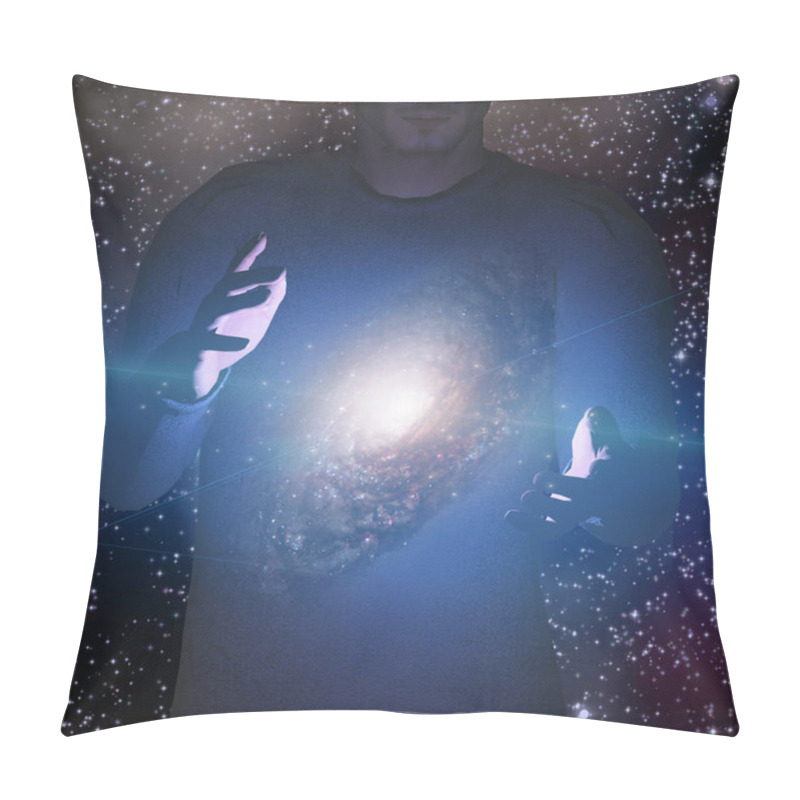 Personality  Man Holds Galaxy Between His Hands Pillow Covers