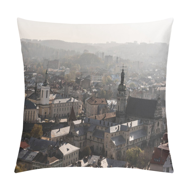 Personality  Aerial View Of City Hall Tower And Dormition Church In Historical Center Of Lviv, Ukraine Pillow Covers