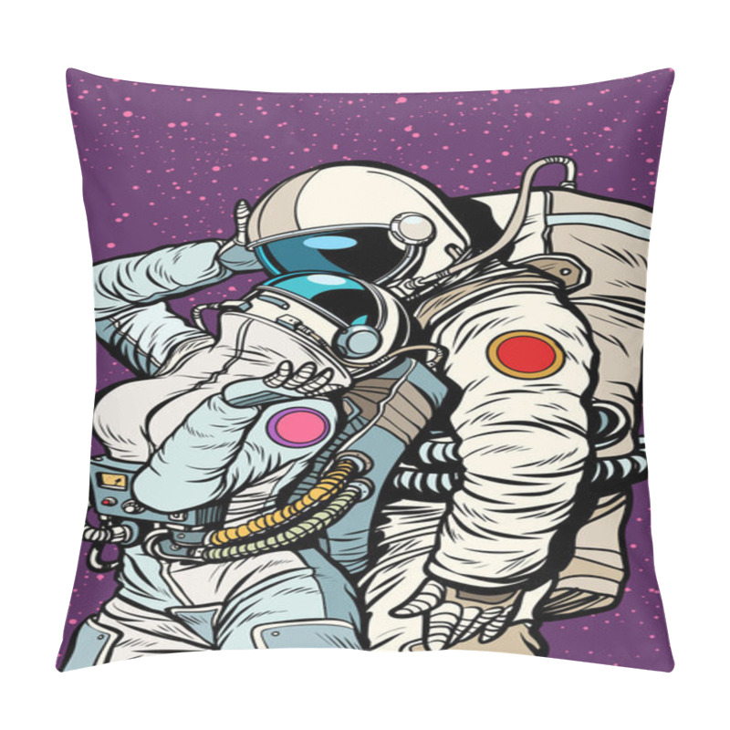 Personality  Cosmic Love Of Cosmonauts, Man Hugs Woman Pillow Covers