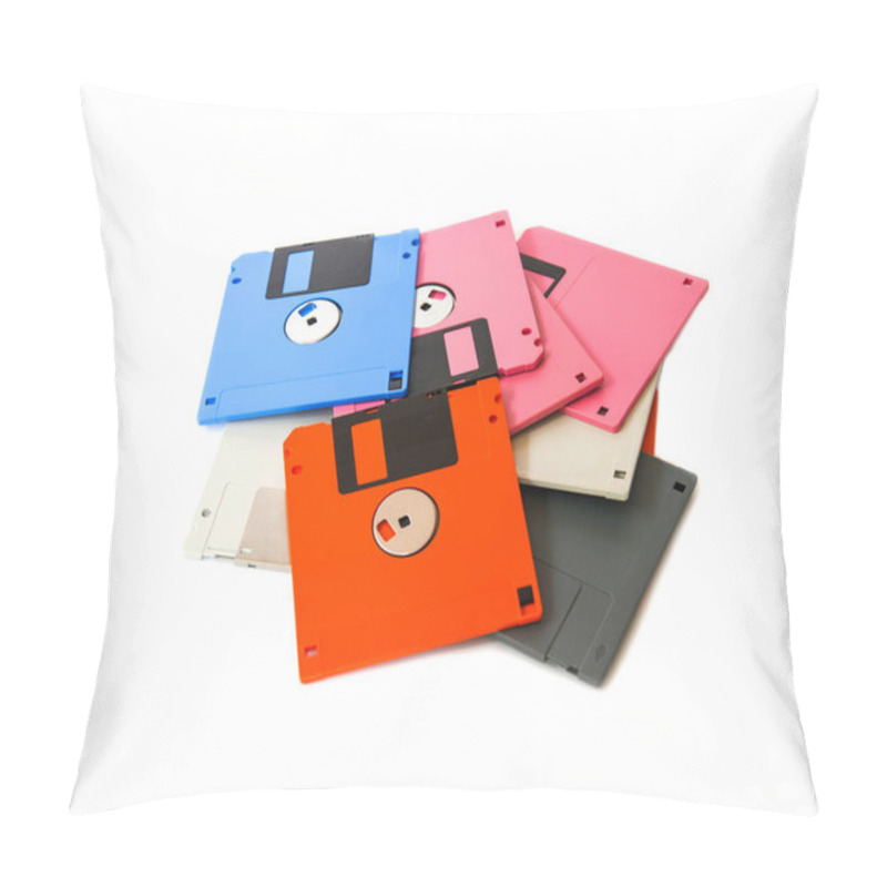 Personality  A Floppy Disk Also Called A Floppy, Diskette, Or Just Disk Was A Ubiquitous Form Of Data Storage And Exchange From The Mid-1970s Into The Mid-2000s. Isolated On White Background Pillow Covers