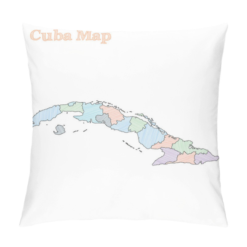 Personality  Cuba Handdrawn Map Colourful Sketchy Country Outline Eminent Cuba Map With Provinces Vector Pillow Covers