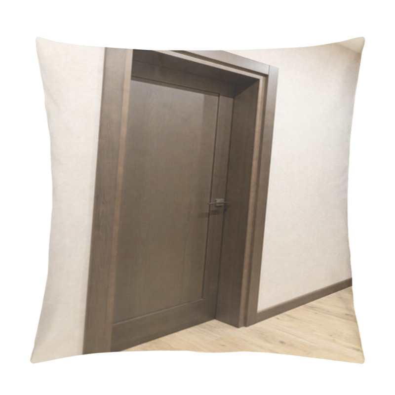 Personality  Stylish Interior Design Featuring A Modern Wooden Door In A Well-lit Apartment Hallway With Contemporary Decor And Inviting Ambiance Pillow Covers