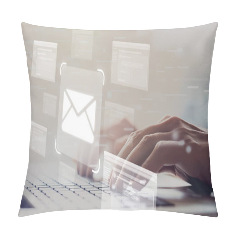 Personality  Business Person Checking Email Inbox, Organizing And Prioritizing Messages For Better Productivity. Learn Smart Email Techniques For Effective Communication. EIDE Pillow Covers