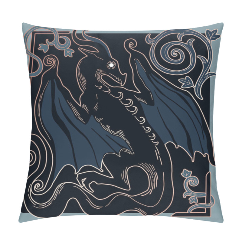 Personality  Illustration In Medieval Gravure Style, Dragon, Fantasy Illustration Pillow Covers