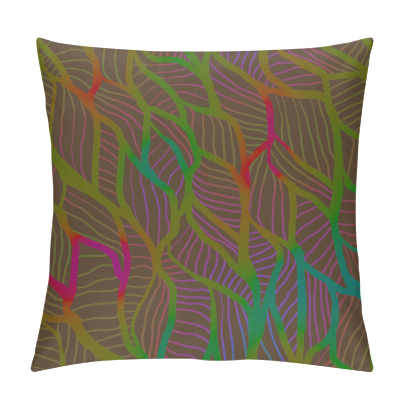 Personality  Organic Leaf Inspired Pattern With Flowing Lines And Earthy Tones, Accented By Hints Of Vibrant Green, Purple, For Nature Themed Design, Print, Wallpaper, Textile, Digital Art Seeking Natural Elegance Pillow Covers