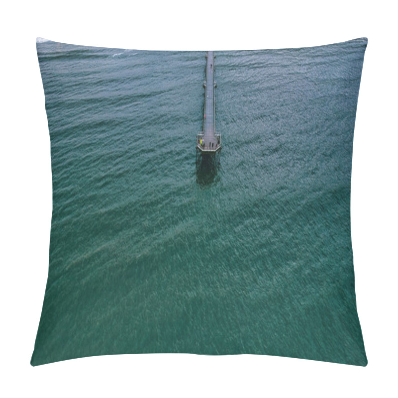 Personality  Aerial View Of A Long Pier Extending From The Shore Into A Dark Teal Ocean. Several People Are Visible On The Pier.  The Water Appears Relatively Calm. Pillow Covers