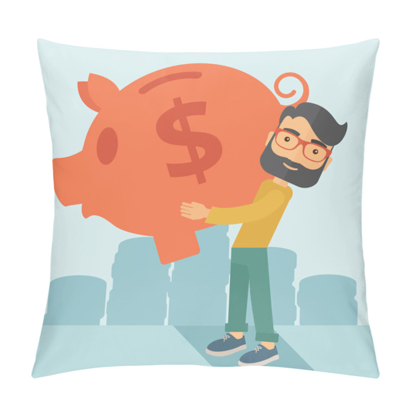 Personality  Man With His Big Piggy Bank Pillow Covers