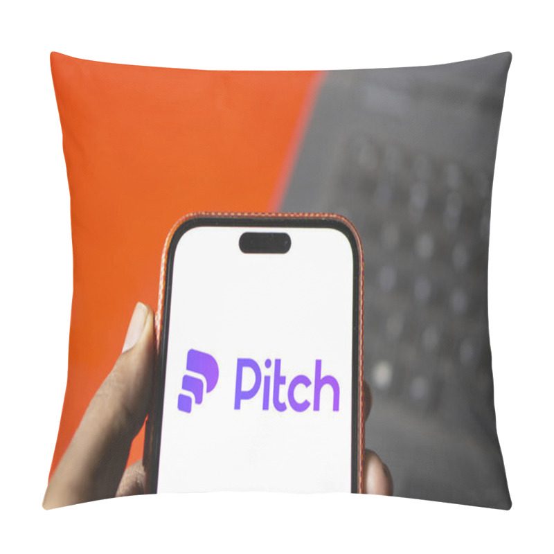 Personality  Dhaka, Bangladesh- 09 Oct 2024: Pitch Logo Is Displayed On Smartphone. Pillow Covers