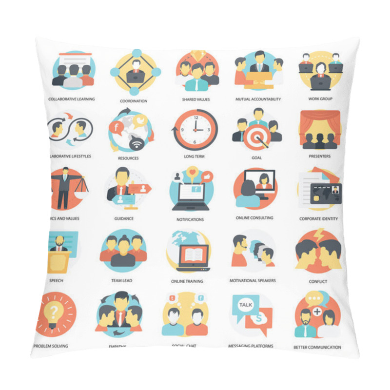 Personality  Social Network And Social Connections Flat Icons Pillow Covers