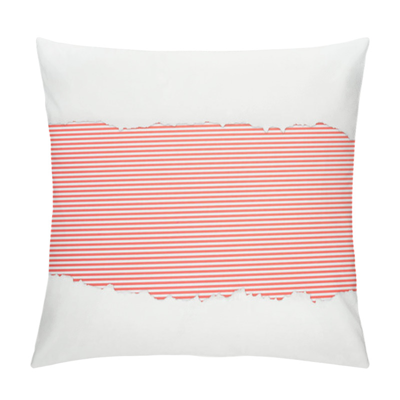 Personality  Ripped White Textured Paper With Copy Space On Red Striped Background  Pillow Covers