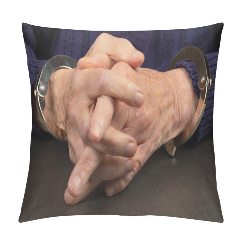 Personality  Close Up Photo Of A Handcuffed Elderly Woman Pillow Covers