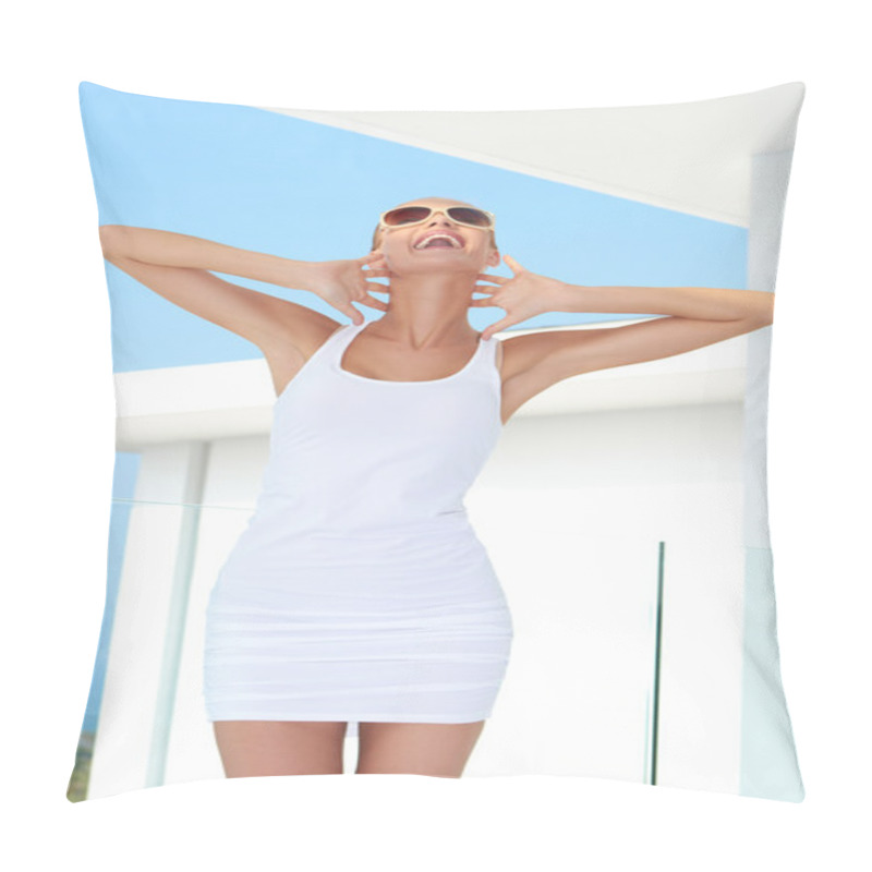 Personality  Shapely Woman Raising Her Arms In Jubilation Pillow Covers