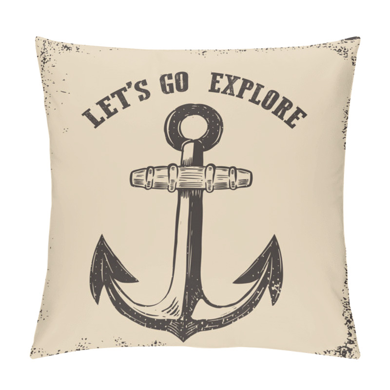 Personality  Hand Drawn Anchor Illustration On Grunge Background. Design Elem Pillow Covers