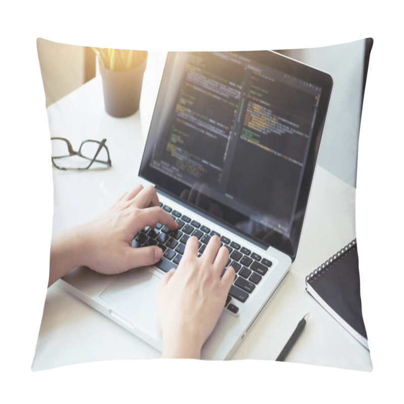 Personality  Young Programmer Is Developing And Coding The Software Application. IT Start Up Concept. Pillow Covers