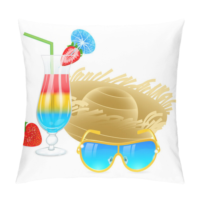 Personality  Cold Cocktail With Sunglasses, Hat And Strawberry Pillow Covers