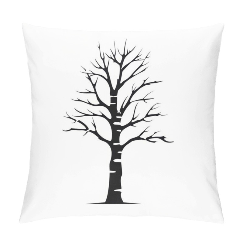 Personality  A Detailed Silhouette Of A Bare Tree With Intricate Branches Against A White Background. Pillow Covers