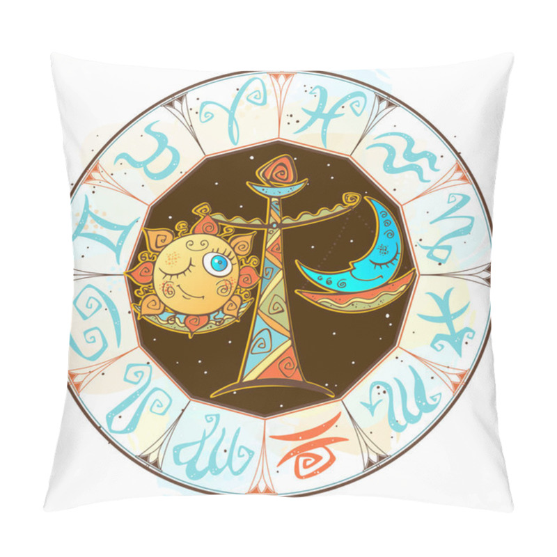 Personality  Children's Horoscope Icon. Zodiac For Kids. Libra Sign . Vector. Astrological Symbol As Cartoon Character Pillow Covers