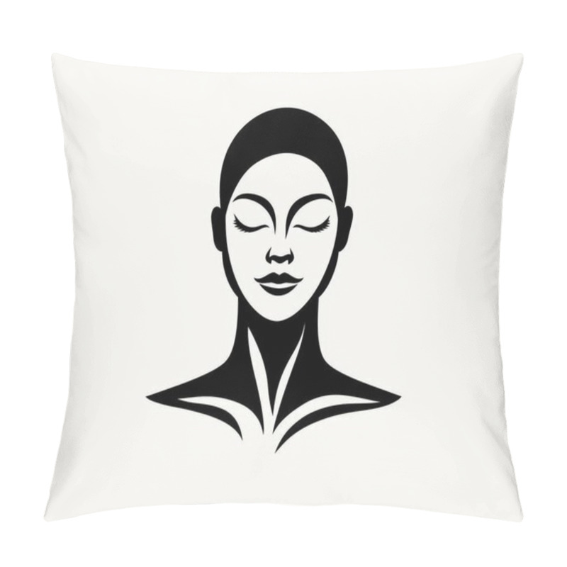 Personality  Stylized Monochrome Illustration Of A Serene Woman With Closed Eyes And A Calm Expression. Pillow Covers