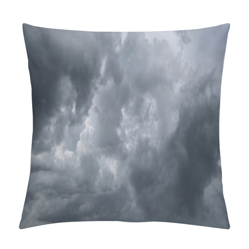 Personality  Dark Storm Clouds Before Rain Used For Climate Background. Clouds Become Dark Gray Before Raining. Abstract Dramatic Background. Pillow Covers