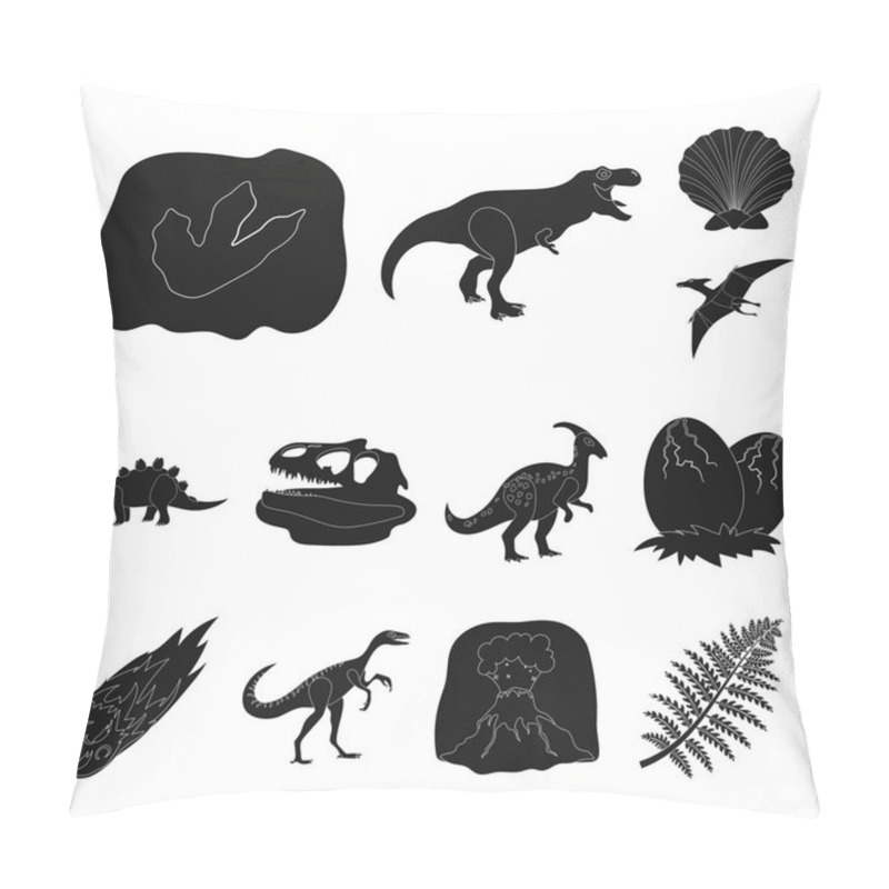 Personality  Different Dinosaurs Black Icons In Set Collection For Design. Prehistoric Animal Vector Symbol Stock Web Illustration. Pillow Covers