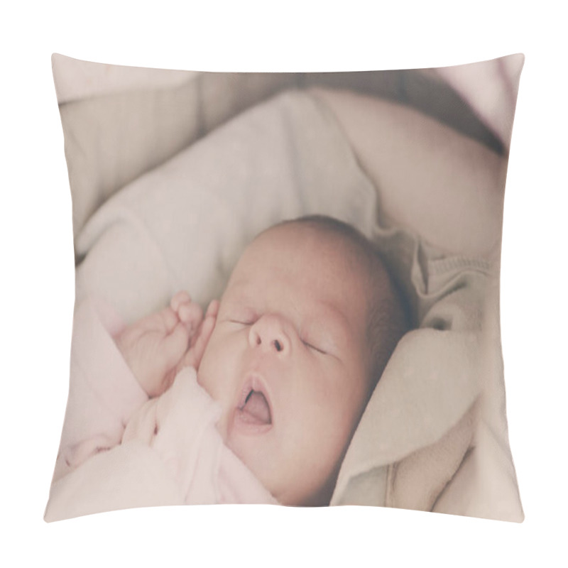 Personality  Yawning Newborn Baby Is Laying In The Crib Pillow Covers