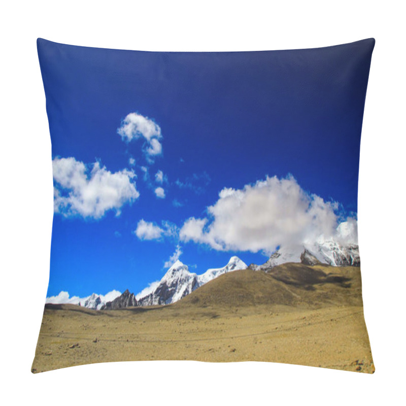 Personality  Landscape Of Deep Blue Sky And Ice Capped Peaks Of Himalayan Mountains With White Clouds During Day Time Pillow Covers