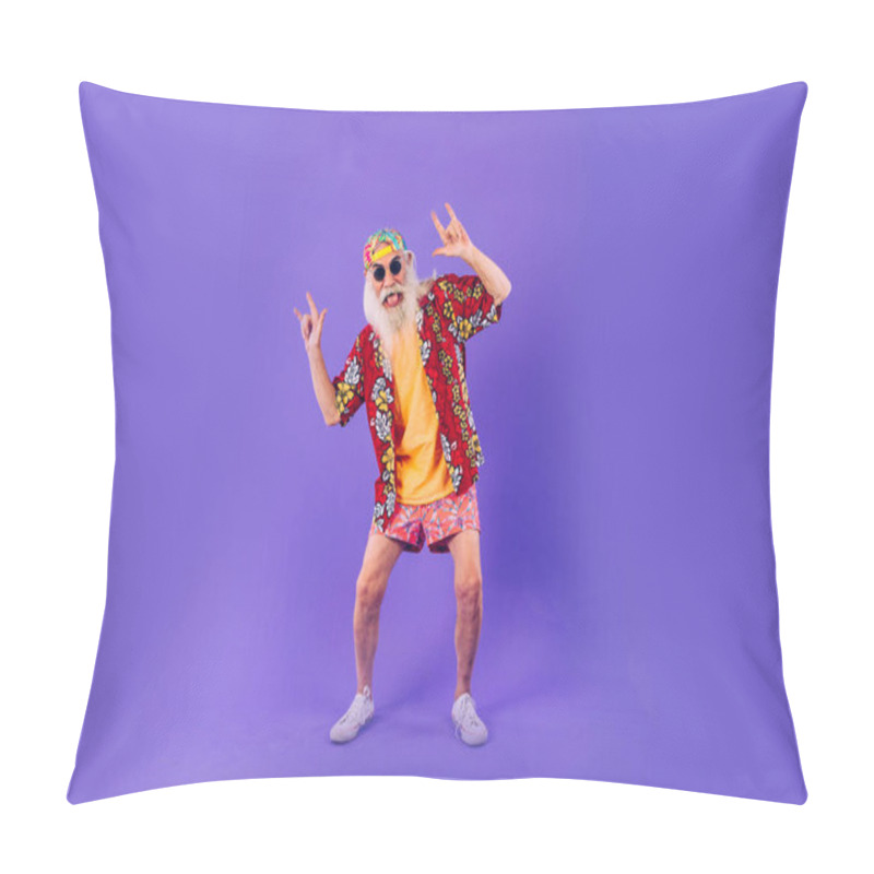 Personality  Senior Man With Eccentric Look  - 60 Years Old Man Having Fun, Portrait On Colored Background, Concepts About Youthful Senior People And Lifestyle Pillow Covers