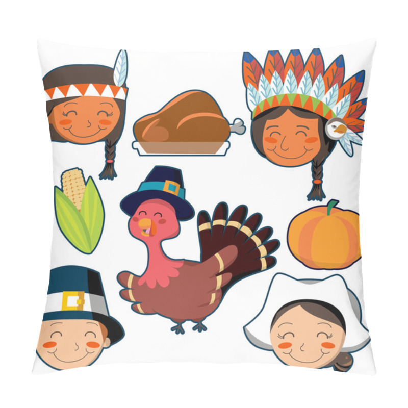 Personality  Thanksgiving Day Faces And Elements Set Pillow Covers