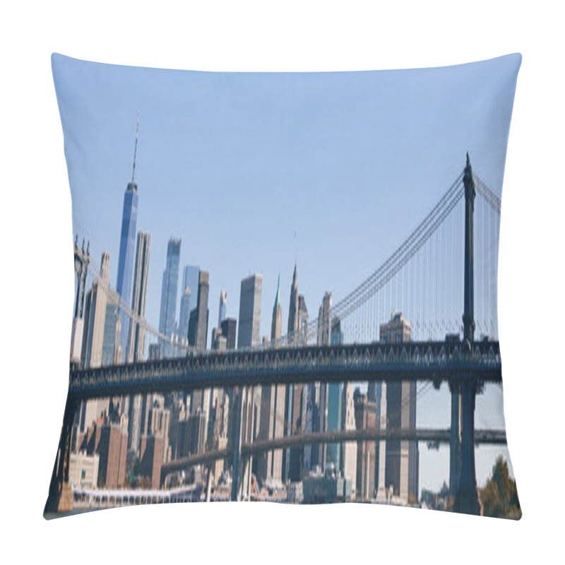 Personality  A View Of The Manhattan Bridge And The New York City Skyline. Pillow Covers