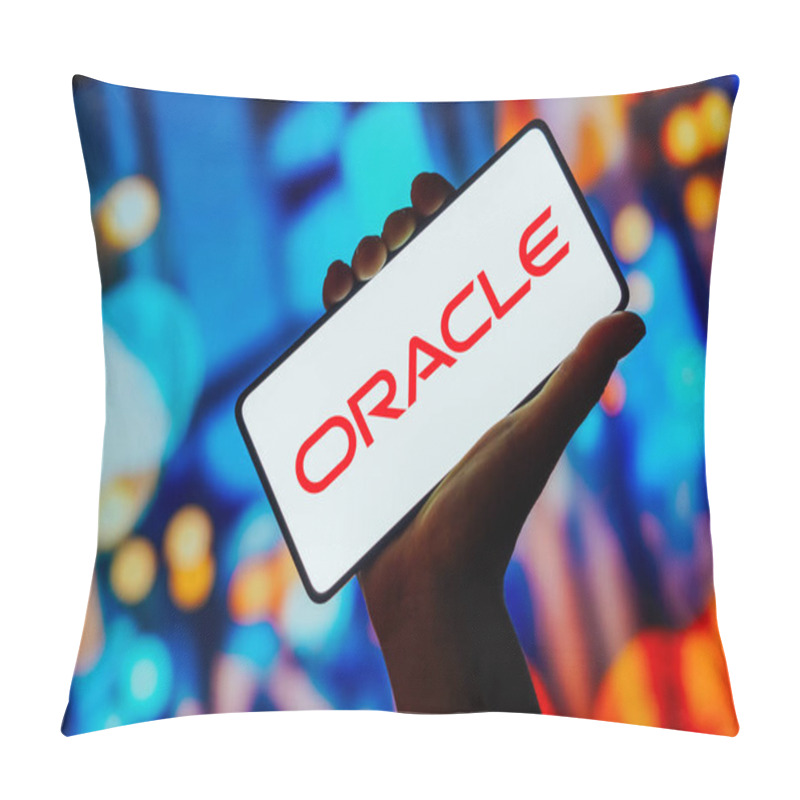 Personality  October 23, 2023, Brazil. In This Photo Illustration, The Oracle Logo Is Displayed On A Smartphone Screen Pillow Covers