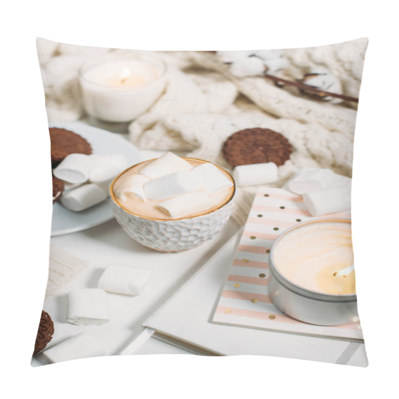 Personality  Cozy Home Winter Arrangement, Cocoa With Marshmallows, Homemade  Pillow Covers