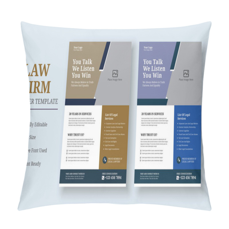 Personality  Law Firm Flyer Template, Law Firm And Legal Services Flyer, Law Firm And Consultancy Flyer, Legal Corporate Law Firm Business Flyer Poster Design Pillow Covers