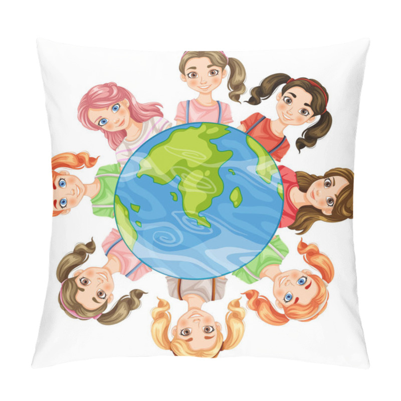 Personality  Kids United Around The Globe Illustration Pillow Covers