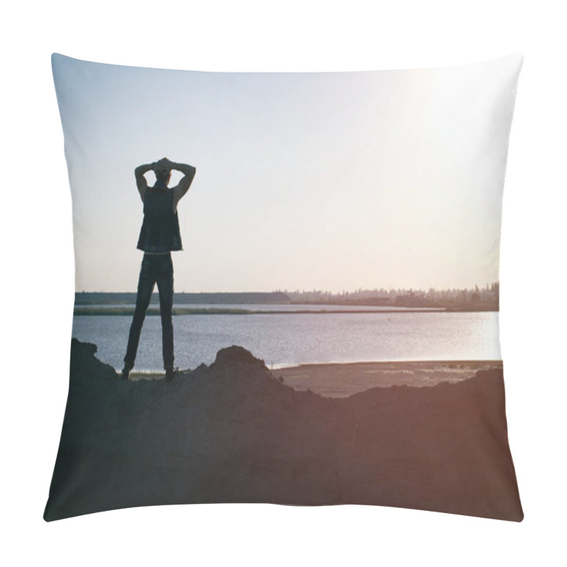 Personality  A Man Looks From The Bank Of The River To The Other Bank With A  Pillow Covers