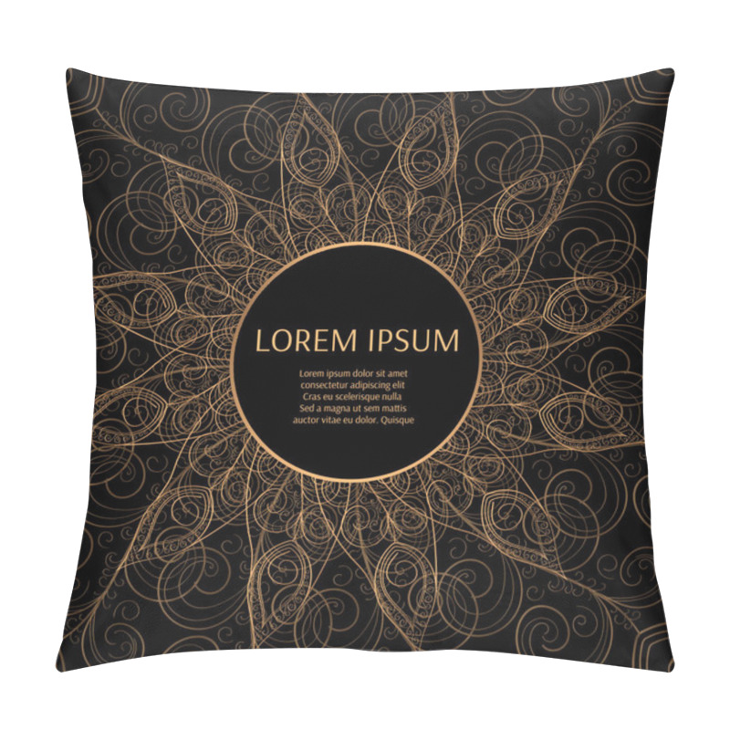 Personality  Gold Black Frame Vector With Peacock Feather. Abstract Oriental Mandala Frame With Decorative Golden Foil. Design For Fashion Banner, Cover, Save The Date Card, Wedding Or Birthday Party Invitation. Pillow Covers