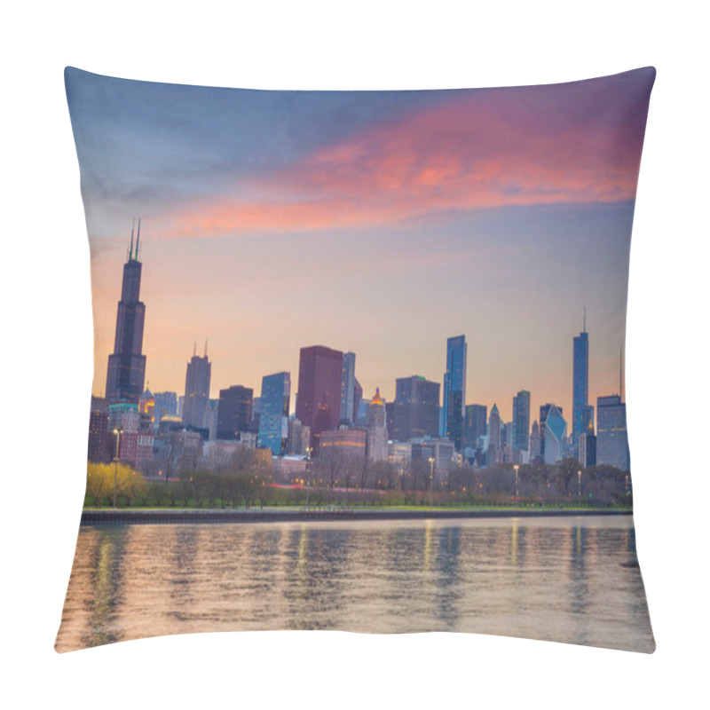 Personality  Chicago Skyline At Sunset. Pillow Covers