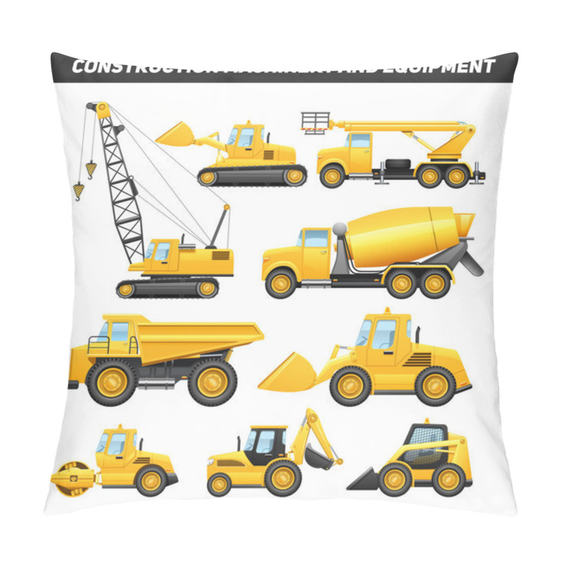 Personality  Construction Equipment Machinery Flat Icons Set Pillow Covers