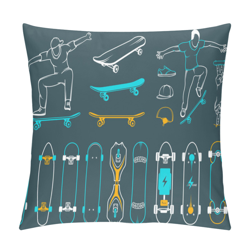 Personality  Set Of Skateboards, Equipment, And Elements Of Street Style Pillow Covers