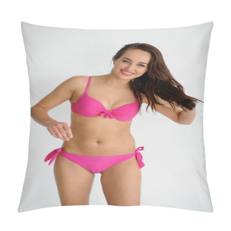 Personality  Young Sexy Woman In Pink Bikini Pillow Covers