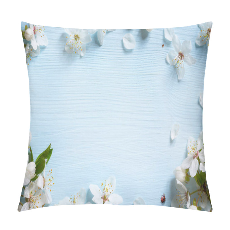 Personality  Art Spring Background; Fresh Flower On Blue Background Pillow Covers