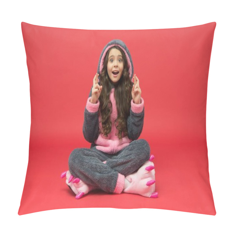 Personality  Superstitious Girl In Easter Bunny Pajamas Make Wish Keeping Fingers Crossed For Luck, Superstition Pillow Covers