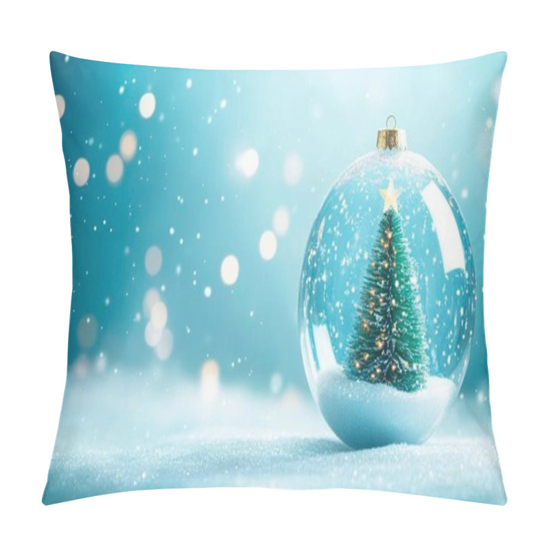 Personality  A Serene Snow Globe Featuring A Miniature Christmas Tree. Pillow Covers