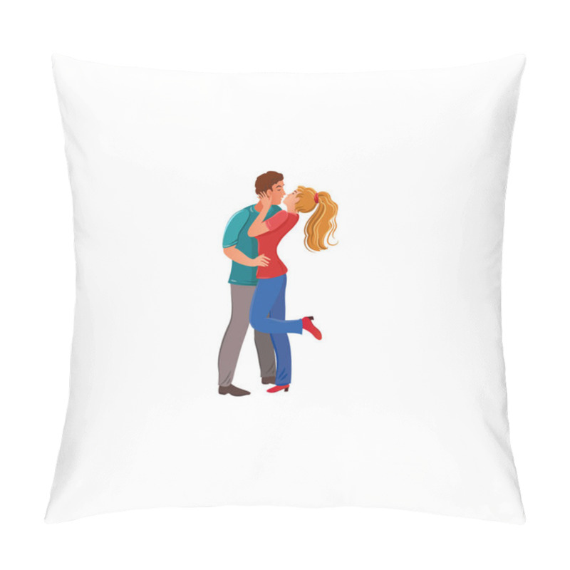 Personality  Young Lovers Couple Standing And Kissing Vector Illustration Pillow Covers