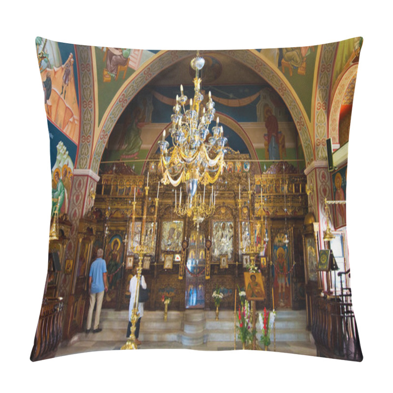 Personality  SANTORINI,OIA-JULY 28: Interior Of The Church Of Agia Irini On July 28,2014 In Oia Town On The Santorini Island, Greece. Oia Is A Small Town On The Islands Of Thira (Santorini) And Therasia, Greece. Pillow Covers