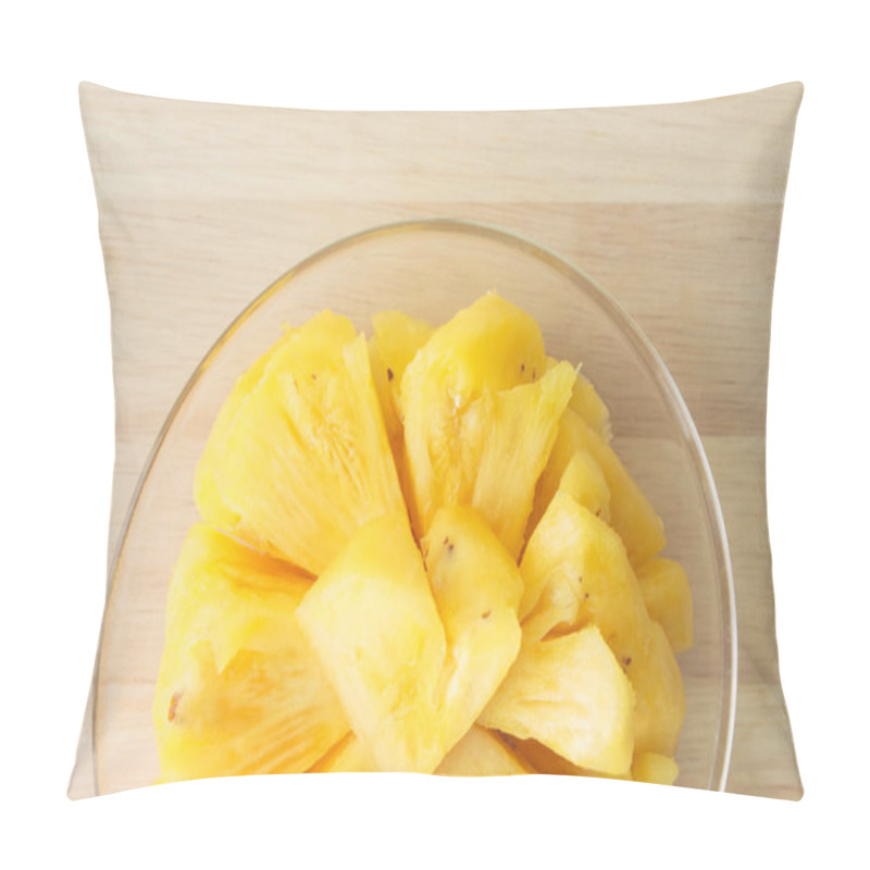 Personality  Pineapple Slice On A Plate Placed On A Wooden Table. Pillow Covers