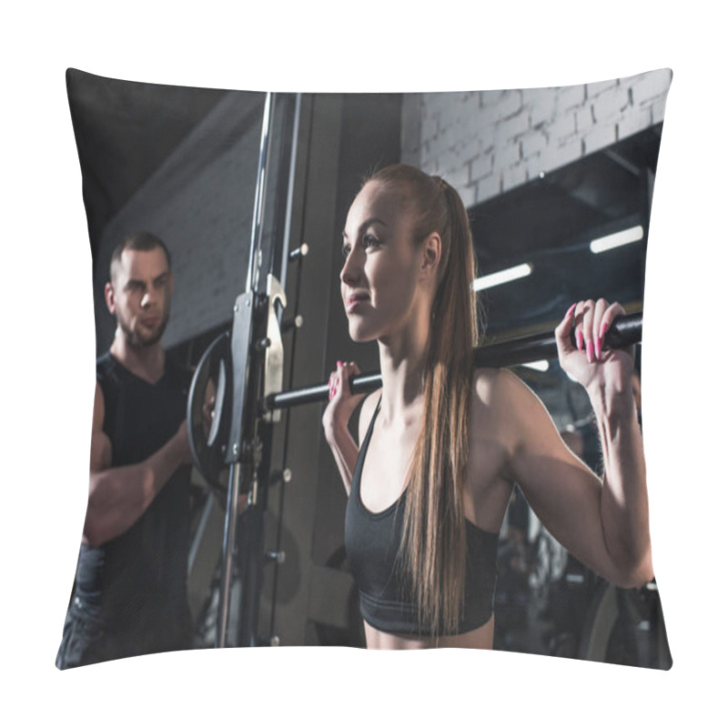 Personality  Sportive Woman Exercising At Gym Pillow Covers